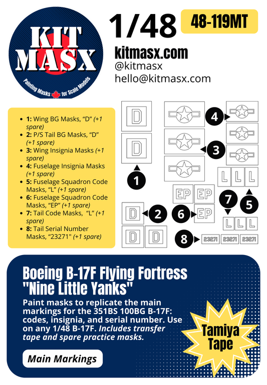 Boeing B-17F Flying Fortress "Nine Little Yanks" 1/48 Main Marking Paint Masks