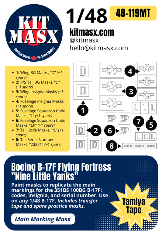 Boeing B-17F Flying Fortress "Nine Little Yanks" 1/48 Main Marking Paint Masks