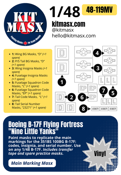 Boeing B-17F Flying Fortress "Nine Little Yanks" 1/48 Main Marking Paint Masks