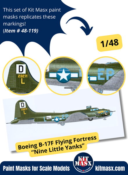 Boeing B-17F Flying Fortress "Nine Little Yanks" 1/48 Main Marking Paint Masks, KW148032