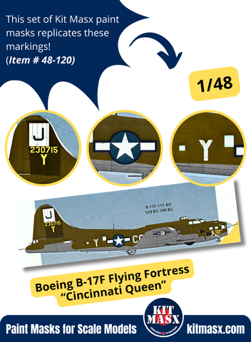 Boeing B-17F Flying Fortress "Cincinnati Queen" 1/48 Main Marking Paint Masks, PYND48009