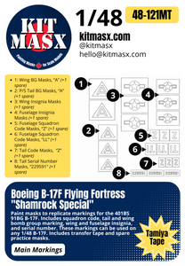 Boeing B-17F Flying Fortress "Shamrock Special" 1/48 Main Marking Paint Masks, KW148010