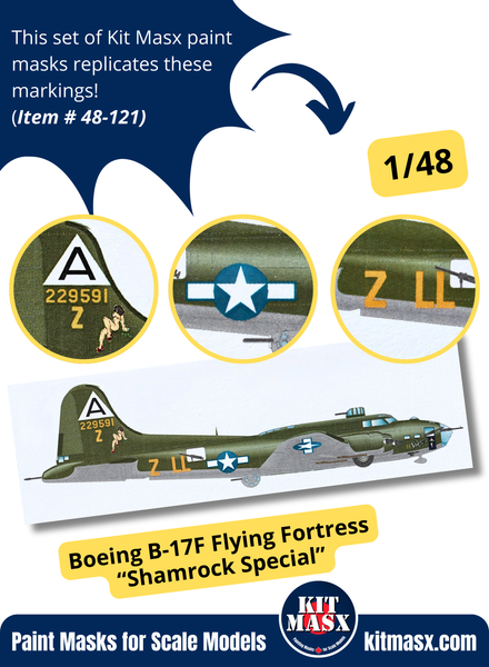 Boeing B-17F Flying Fortress "Shamrock Special" 1/48 Main Marking Paint Masks, KW148010