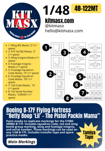 Boeing B-17F Flying Fortress “Betty Boop ‘Lil’ - The Pistol Packin Mama”  1/48 Main Marking Paint Masks, KW148048