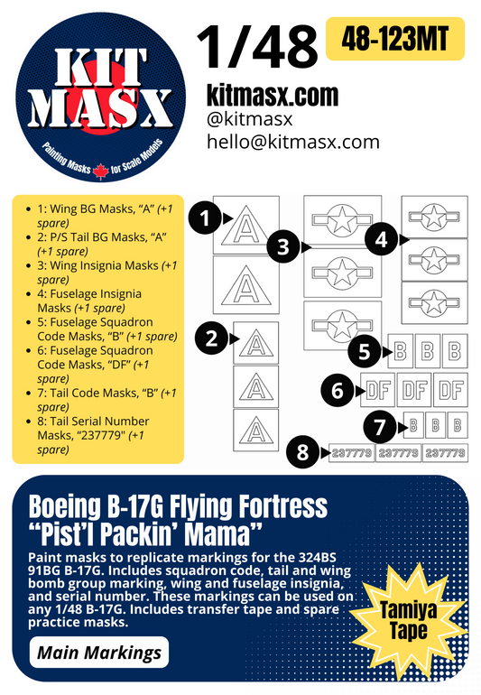 Boeing B-17G Flying Fortress “Pist'l Packin' Mama” 1/48 Main Marking Paint Masks
