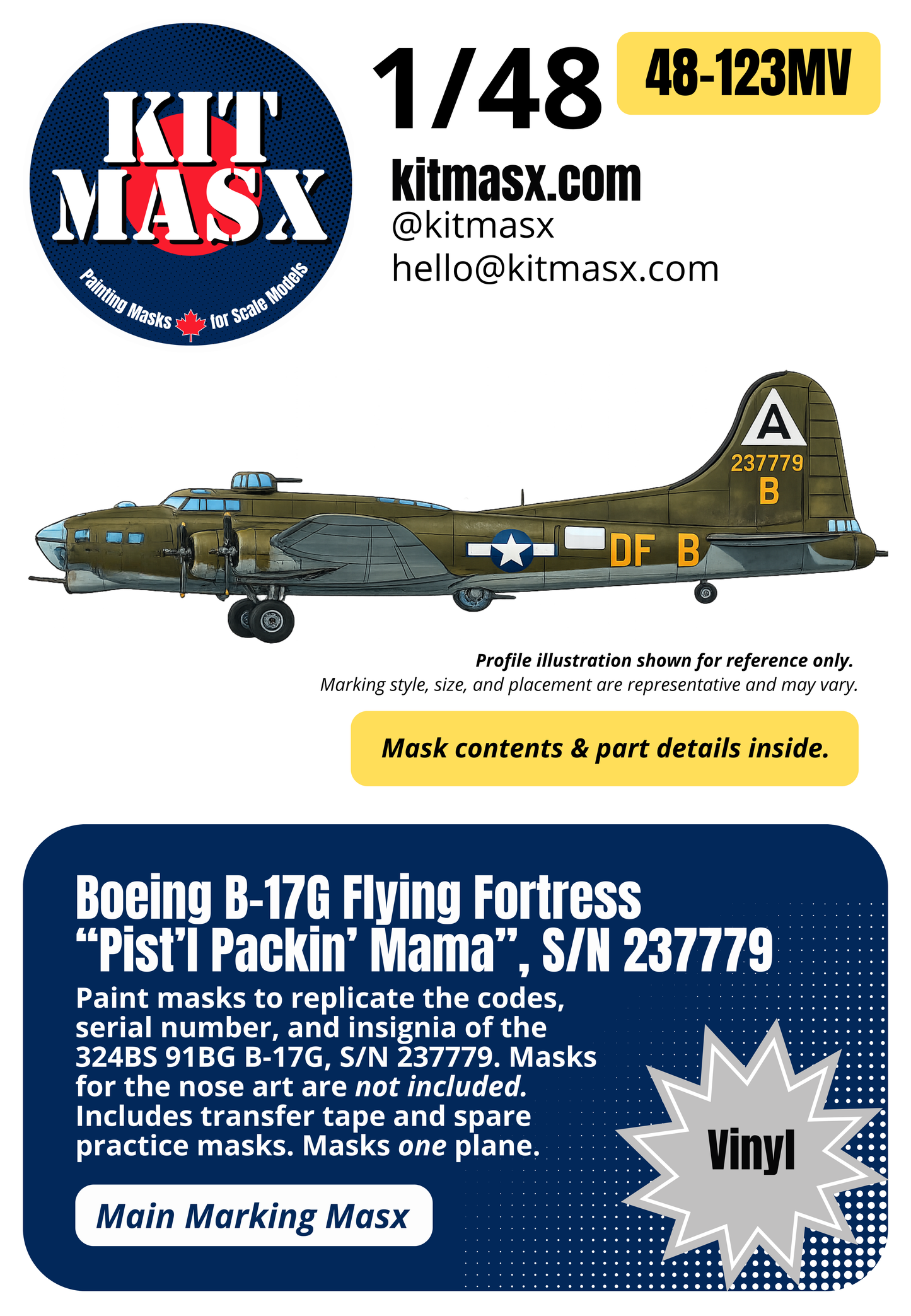 Boeing B-17G Flying Fortress “Pist'l Packin' Mama”, S/N 237779 1/48 Main Marking Paint Masks