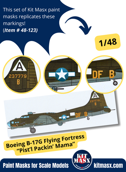 Boeing B-17G Flying Fortress “Pist'l Packin' Mama” 1/48 Main Marking Paint Masks, KW148048