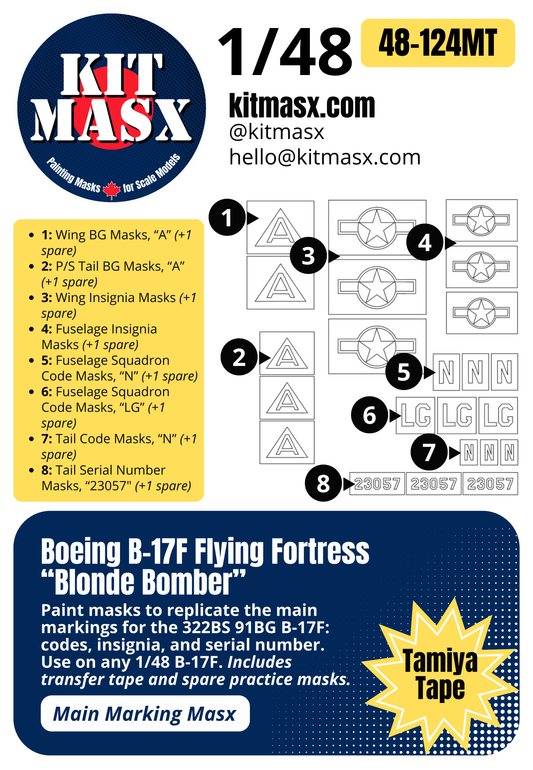 Boeing B-17F Flying Fortress “Blonde Bomber” 1/48 Main Marking Paint Masks