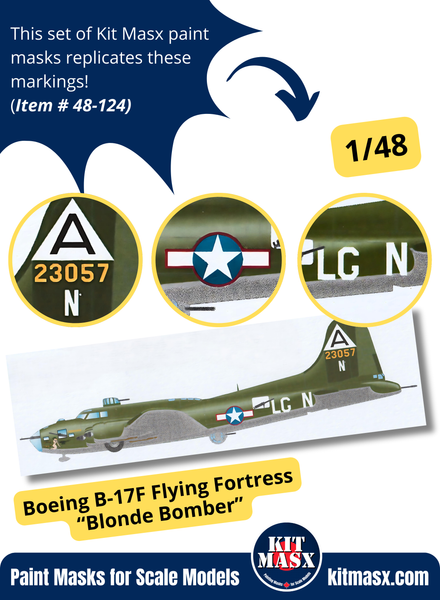 Boeing B-17F Flying Fortress “Blonde Bomber” 1/48 Main Marking Paint Masks, KW148010