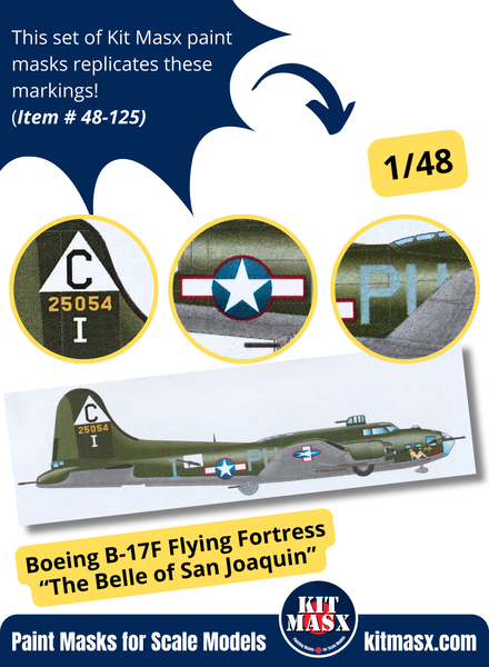 Boeing B-17F Flying Fortress “The Belle of San Joaquin” 1/48 Main Marking Paint Masks, KW148011