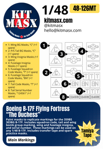 Boeing B-17F Flying Fortress “The Duchess” 1/48 Main Marking Paint Masks, KW148011