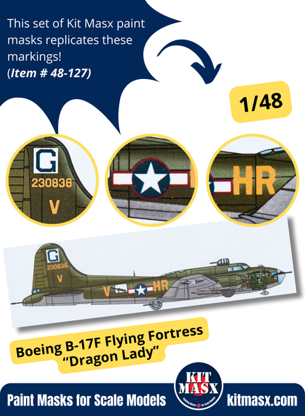 Boeing B-17F Flying Fortress “Dragon Lady” 1/48 Main Marking Paint Masks, KW148131