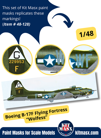 Boeing B-17F Flying Fortress “Wolfess” 1/48 Main Marking Paint Masks, KW148009