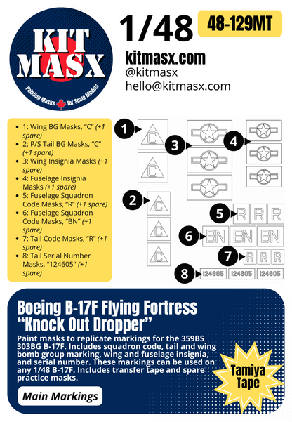 Boeing B-17F Flying Fortress “Knock Out Dropper” 1/48 Main Marking Paint Masks, KW148130
