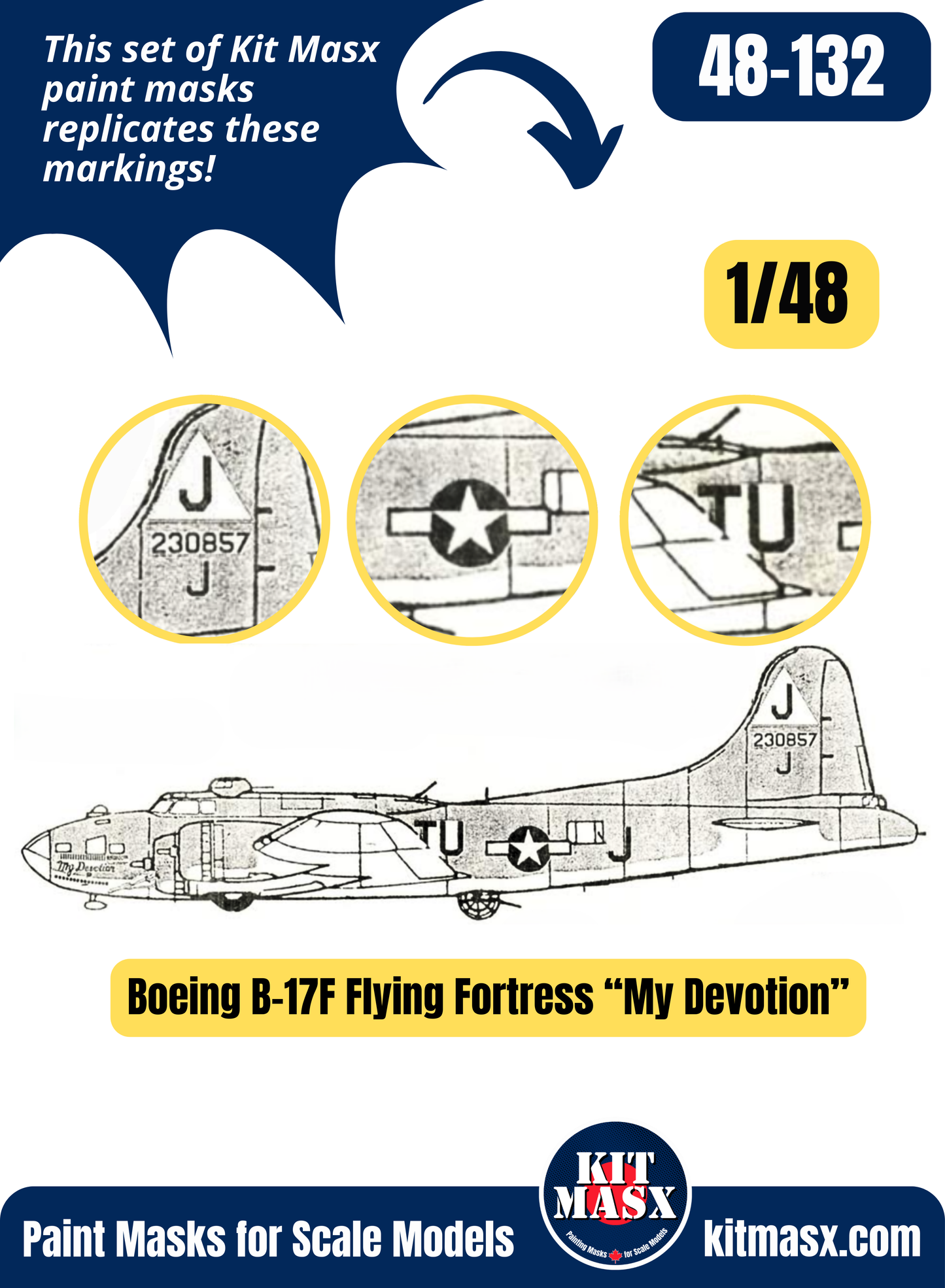 Boeing B-17F Flying Fortress “My Devotion” 1/48 Main Marking Paint Masks, SSI 48-320