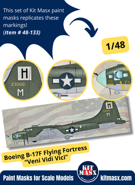 Boeing B-17F Flying Fortress “Veni Vidi Vici” 1/48 Main Marking Paint Masks, PS 48-173