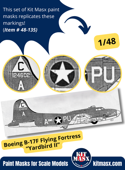 Boeing B-17F Flying Fortress “Yardbird II” 1/48 Main Marking Paint Masks, SSI 48-524
