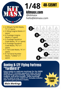 Boeing B-17F Flying Fortress “Yardbird II” 1/48 Main Marking Paint Masks, SSI 48-524