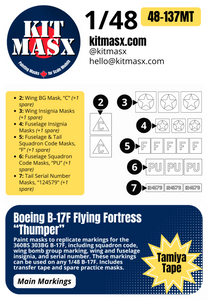 Boeing B-17F Flying Fortress “Thumper” 1/48 Main Marking Paint Masks, SSI # 48-524