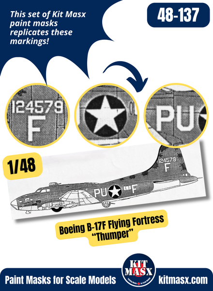 Boeing B-17F Flying Fortress “Thumper” 1/48 Main Marking Paint Masks, SSI # 48-524