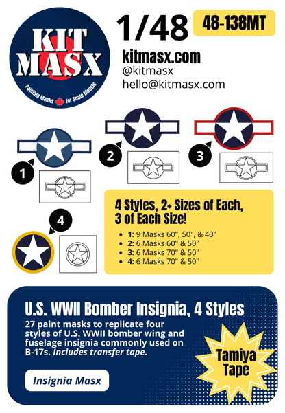 U.S. WWII Bomber Insignia, 4 Styles 1/48 National Insignia Paint Masks