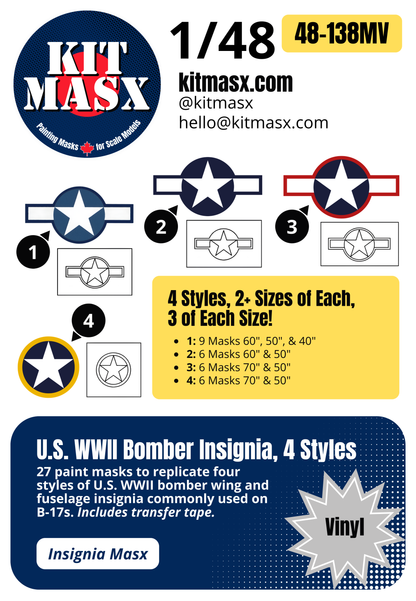 U.S. WWII Bomber Insignia, 4 Styles 1/48 National Insignia Paint Masks