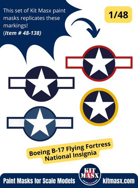 Boeing B-17F Flying Fortress Wing & Fuselage Insignia 1/48 National Insignia Paint Masks