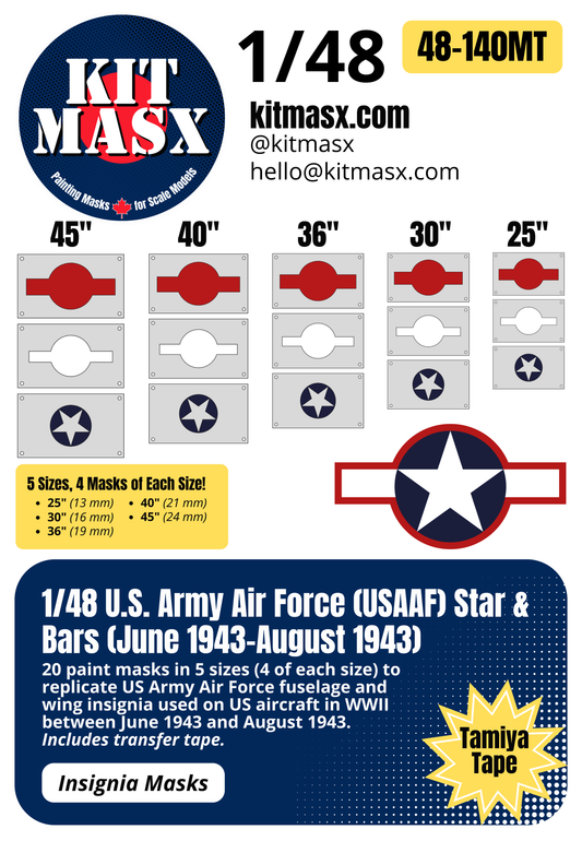 U.S. Army Air Force (USAAF) Star and Bars w/ Red Outline (June 1943-August 1943) 1/48 National Insignia Paint Masks