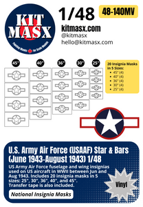 U.S. Army Air Force (USAAF) Star and Bars w/ Red Outline (June 1943-August 1943) 1/48 National Insignia Paint Masks