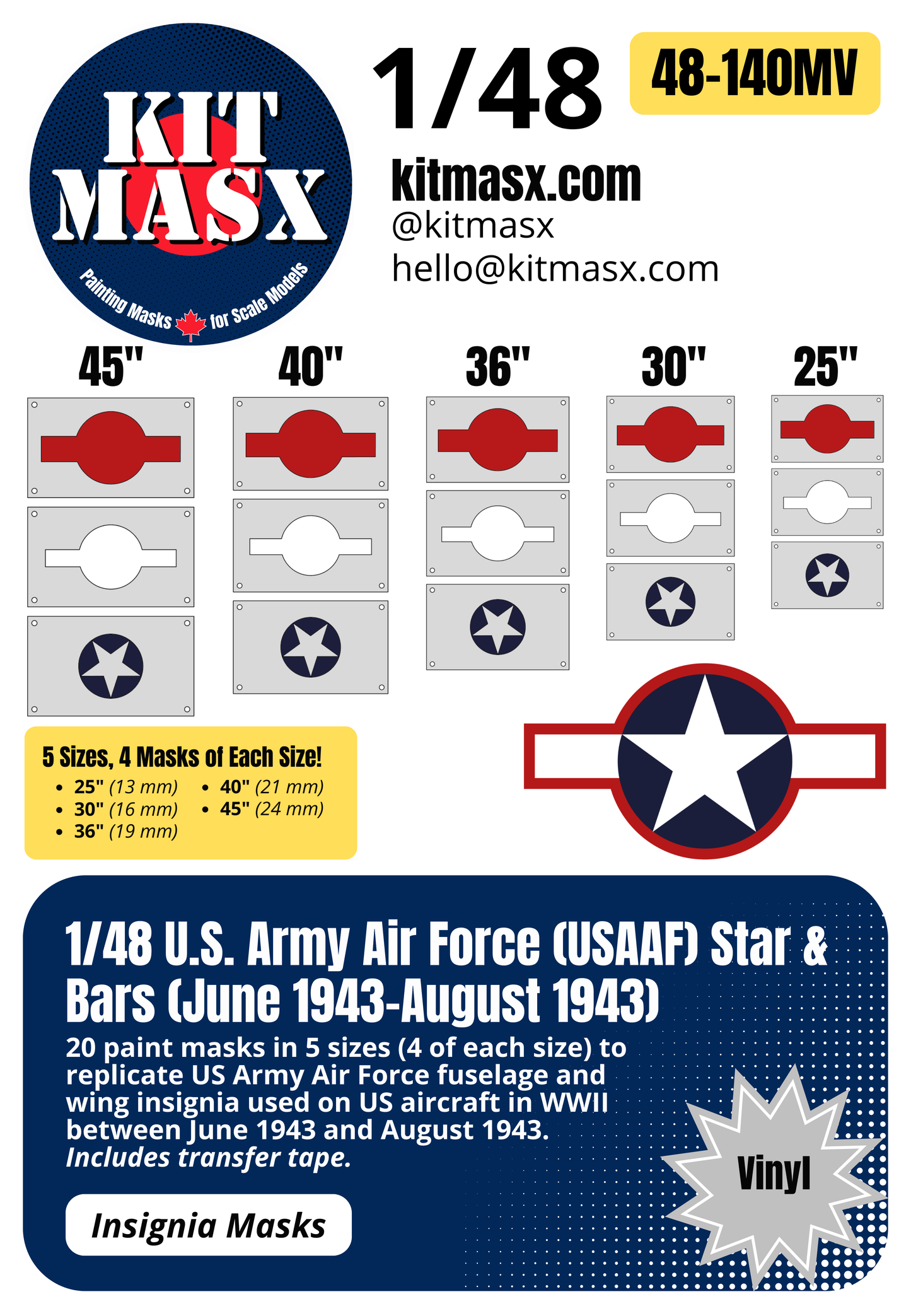 U.S. Army Air Force (USAAF) Star and Bars w/ Red Outline (June