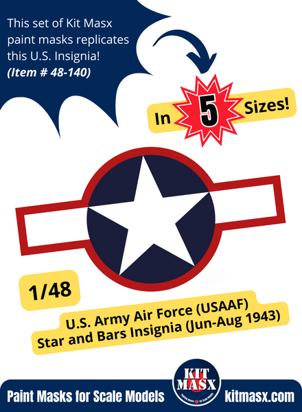 U.S. Army Air Force (USAAF) Star and Bars w/ Red Outline (June 1943-August 1943) 1/48 National Insignia Paint Masks