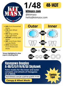 Hasegawa Douglas A-4B/C/E/F/H/K/SU Skyhawk 1/48 Canopy & Wheel Paint Masks, Kit # 09535