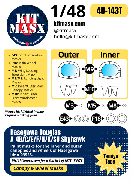 Hasegawa Douglas A-4B/C/E/F/H/K/SU Skyhawk 1/48 Canopy & Wheel Paint Masks, Kit # 09535