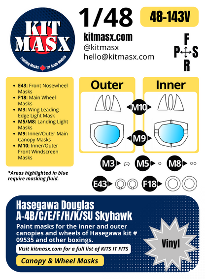 Hasegawa Douglas A-4B/C/E/F/H/K/SU Skyhawk 1/48 Canopy & Wheel Paint Masks, Kit # 09535