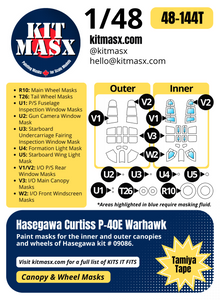 Hasegawa Curtiss P-40E Warhawk 1/48 Canopy & Wheel Paint Masks, Kit # 09086