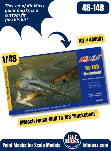 AMtech Focke-Wulf Ta-183/Ta-183A "Huckebein" 1/48 Canopy & Wheel Paint Masks, Kit # 484601