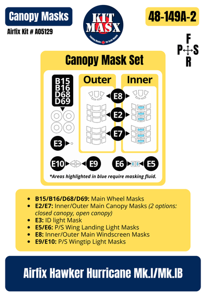 Airfix Hawker Hurricane Mk.I Tropical "Rhodesian Air Training Group (RATG), 1941" 1/48 Master Mask Set, Kit # A05129