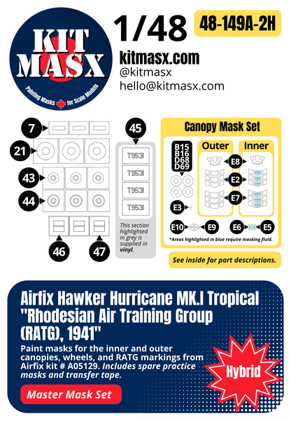 Airfix Hawker Hurricane Mk.I Tropical "Rhodesian Air Training Group (RATG), 1941" 1/48 Master Mask Set, Kit # A05129