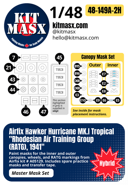 Airfix Hawker Hurricane Mk.I Tropical "Rhodesian Air Training Group (RATG), 1941" 1/48 Master Mask Set, Kit # A05129