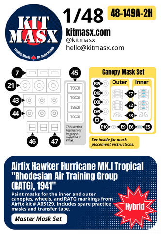 Airfix Hawker Hurricane Mk.I Tropical "Rhodesian Air Training Group (RATG), 1941" 1/48 Master Mask Set, Kit # A05129