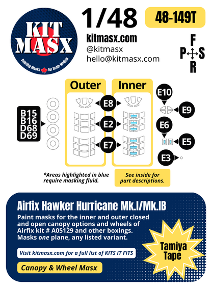 Airfix Hawker Hurricane Mk.I/Mk.IB 1/48 Canopy & Wheel Paint Masks, Kit # A05129