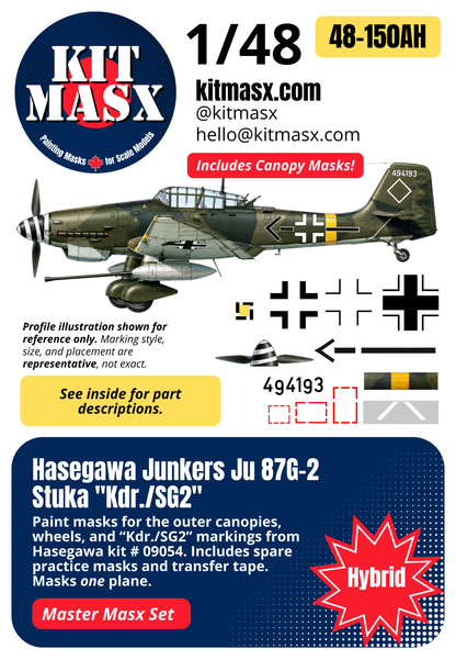 Hasegawa Junkers Ju 87G-2 Stuka "Kdr./SG2" 1/48 All-in-One Master Mask Set, Kit # 09054 (48150A)