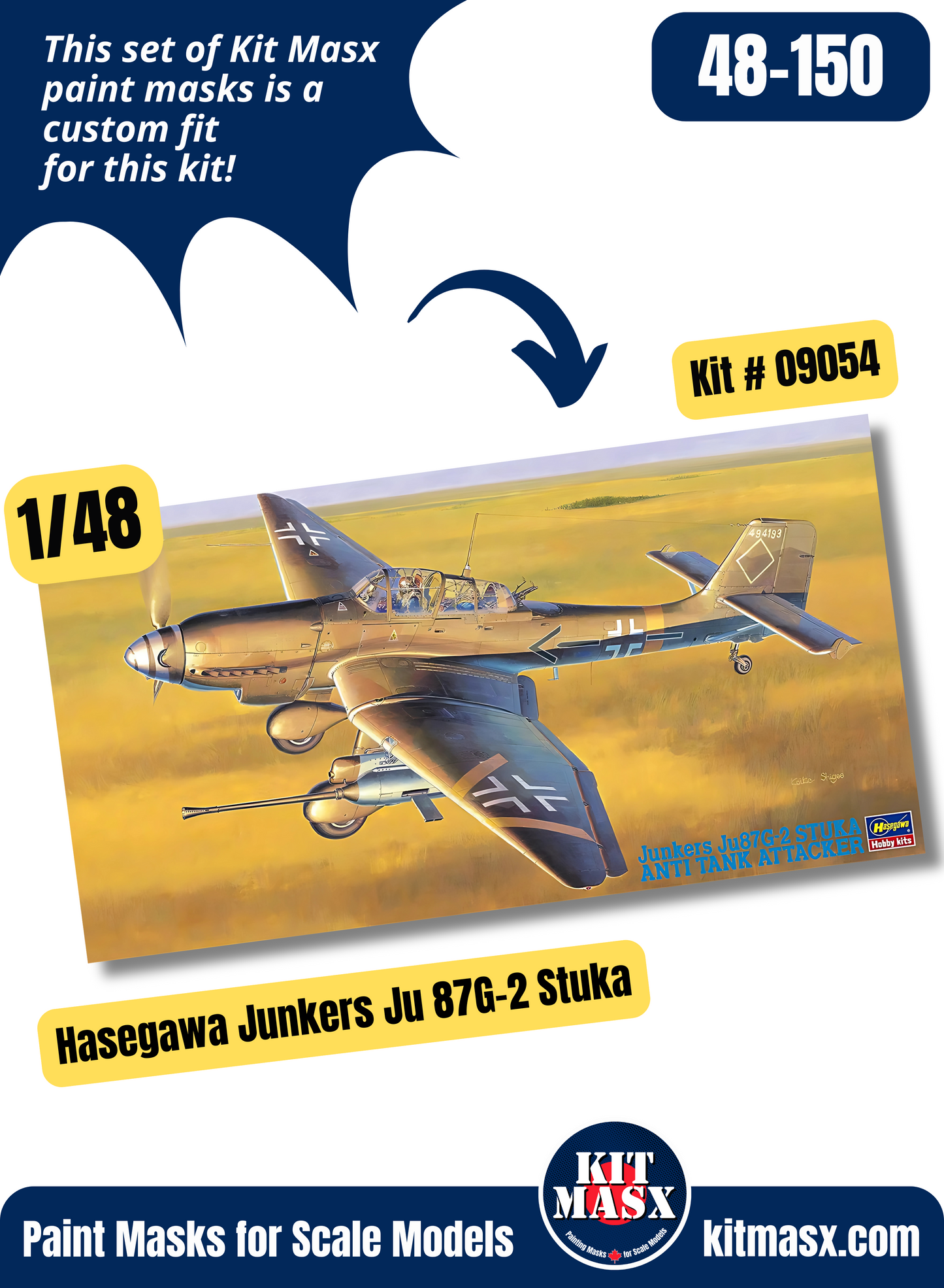 Hasegawa Junkers Ju 87G-2 Stuka "Kdr./SG2" 1/48 Main Marking Paint Masks, Kit # 09054