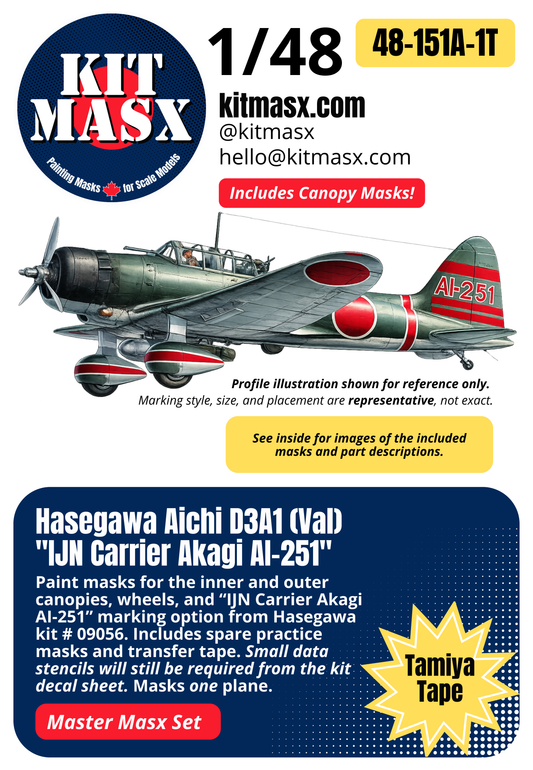 Hasegawa Aichi D3A1 (Val) "IJN Carrier Akagi AI-251" 1/48 Master Mask Set, Kit # 09056 (48151A1)