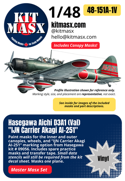 Hasegawa Aichi D3A1 (Val) "IJN Carrier Akagi AI-251" 1/48 Master Mask Set, Kit # 09056 (48151A1)
