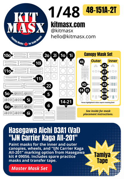 Hasegawa Aichi D3A1 (Val) "IJN Carrier Kaga AII-201" 1/48 Master Mask Set, Kit # 09056