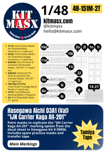 Hasegawa Aichi D3A1 (Val) "IJN Carrier Kaga AII-201" 1/48 Main Marking Paint Masks, Kit # 09056