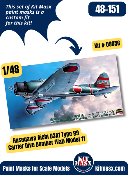 Hasegawa Aichi D3A1 (Val) "IJN Carrier Kaga AII-201" 1/48 Master Mask Set, Kit # 09056