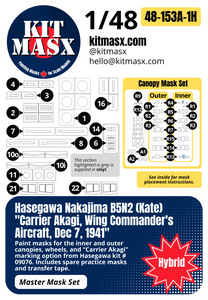 Hasegawa Nakajima B5N2 (Kate) "Carrier Akagi, Wing Commander's Aircraft, Dec 7, 1941" 1/48 Master Mask Set, Kit # 09076