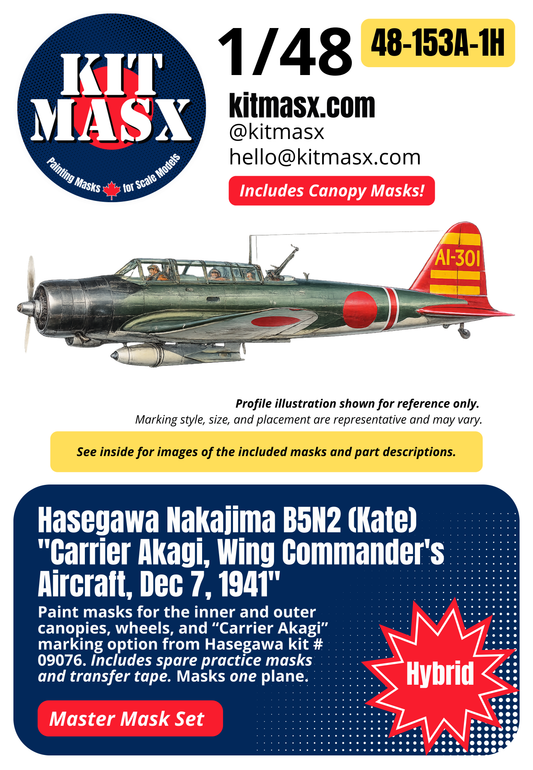 Hasegawa Nakajima B5N2 (Kate) "Carrier Akagi, Wing Commander's Aircraft, Dec 7, 1941" 1/48 All-in-One Master Mask Set, Kit # 09076